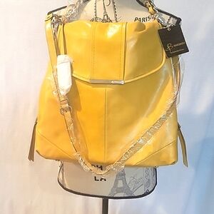 B. Makowski Mustard Gold Flap Over Crossbody Bag